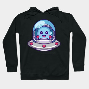 Cute alien head inside the astronaut helmet with ufo illustration Hoodie